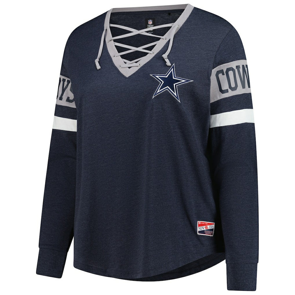 Dallas Cowboys New Era Women's Plus Size Throwback Lace-Up Long Sleeve T-Shirt - Navy online