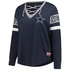 Dallas Cowboys New Era Women's Plus Size Throwback Lace-Up Long Sleeve T-Shirt - Navy online