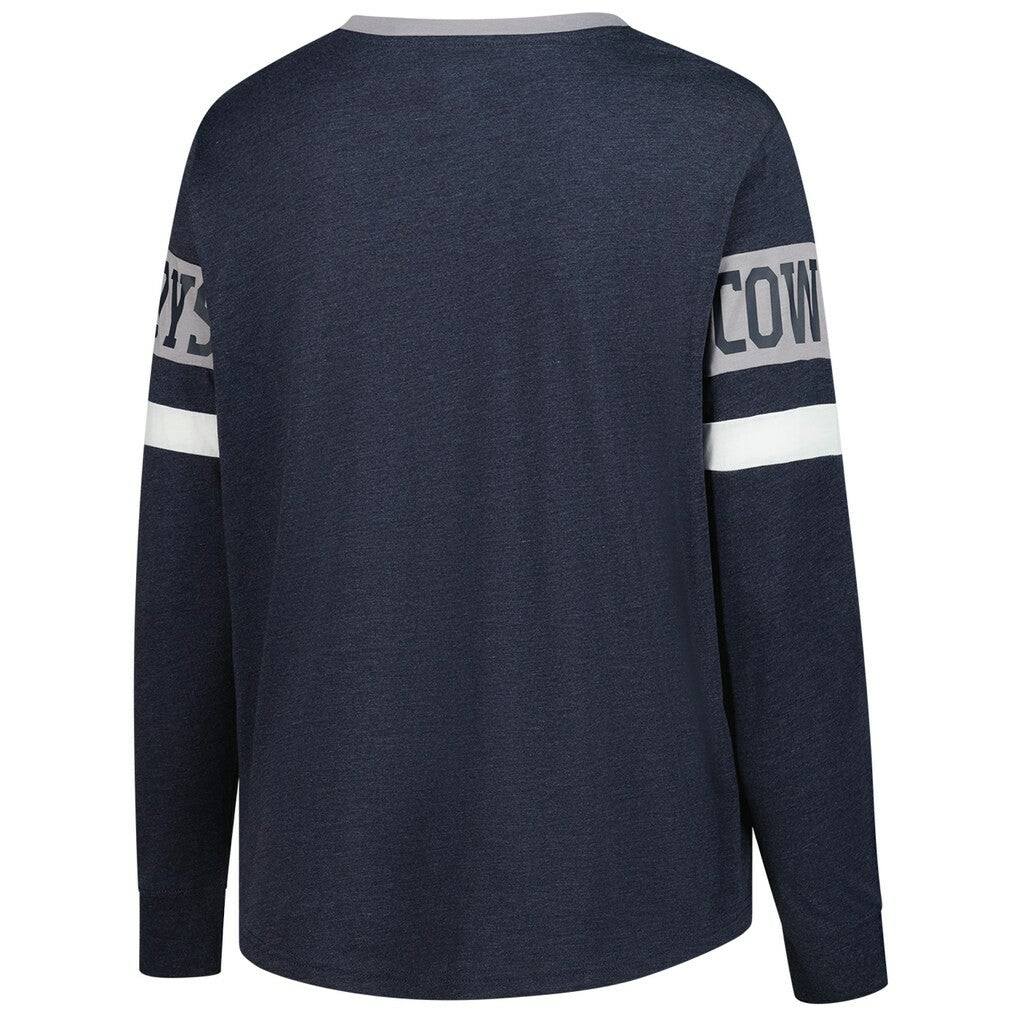 Dallas Cowboys New Era Women's Plus Size Throwback Lace-Up Long Sleeve T-Shirt - Navy online