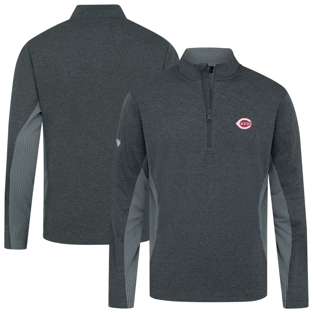 Cincinnati Reds Levelwear Waffle Insignia 2.0 Quarter-Zip Pullover - Heather Black