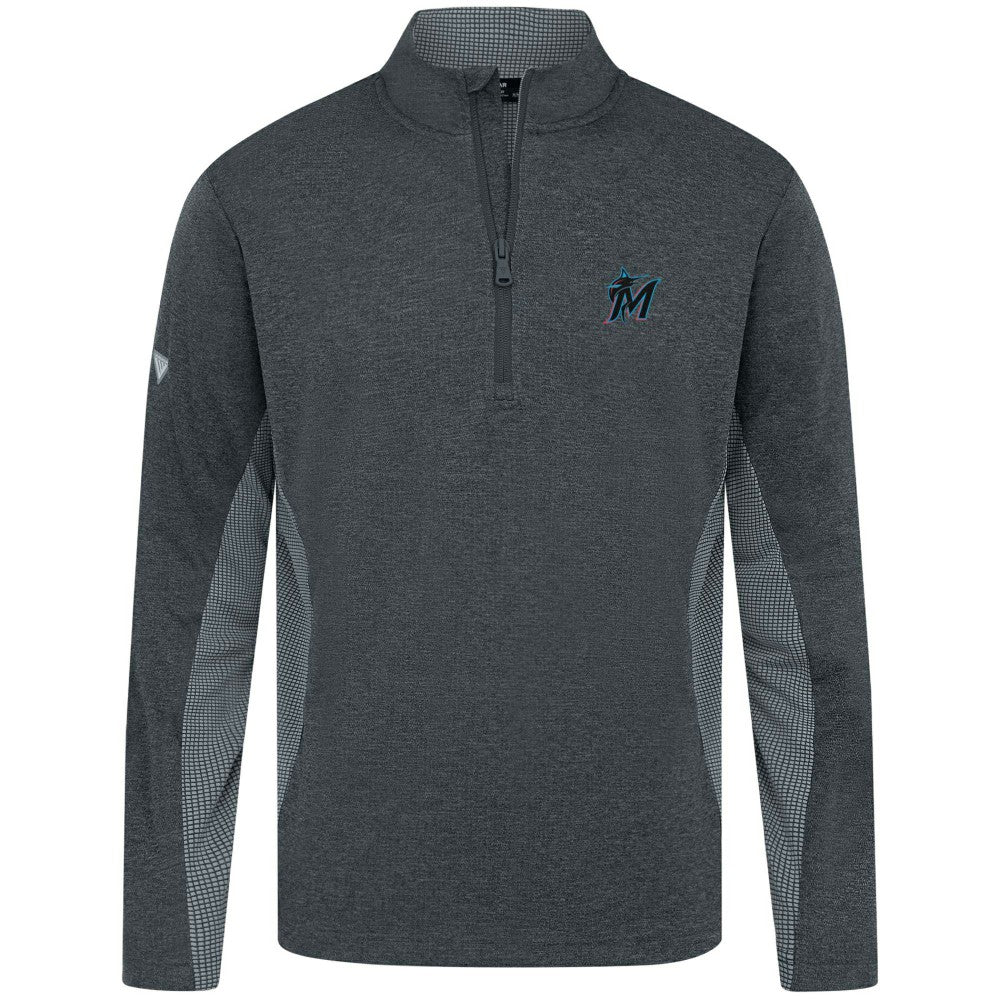 Miami Marlins Levelwear Waffle Insignia 2.0 Quarter-Zip Pullover - Heather Black