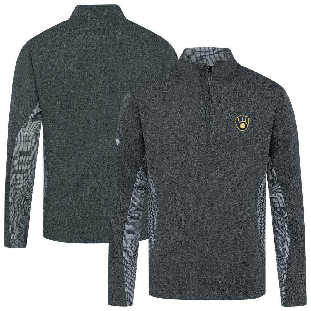 Milwaukee Brewers Levelwear Waffle Insignia 2.0 Quarter-Zip Pullover - Heather Black