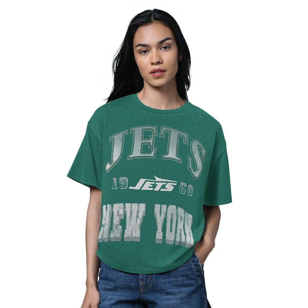 New York Jets Starter Women's Oversized Hall of Fame T-Shirt - Heather Green cheap