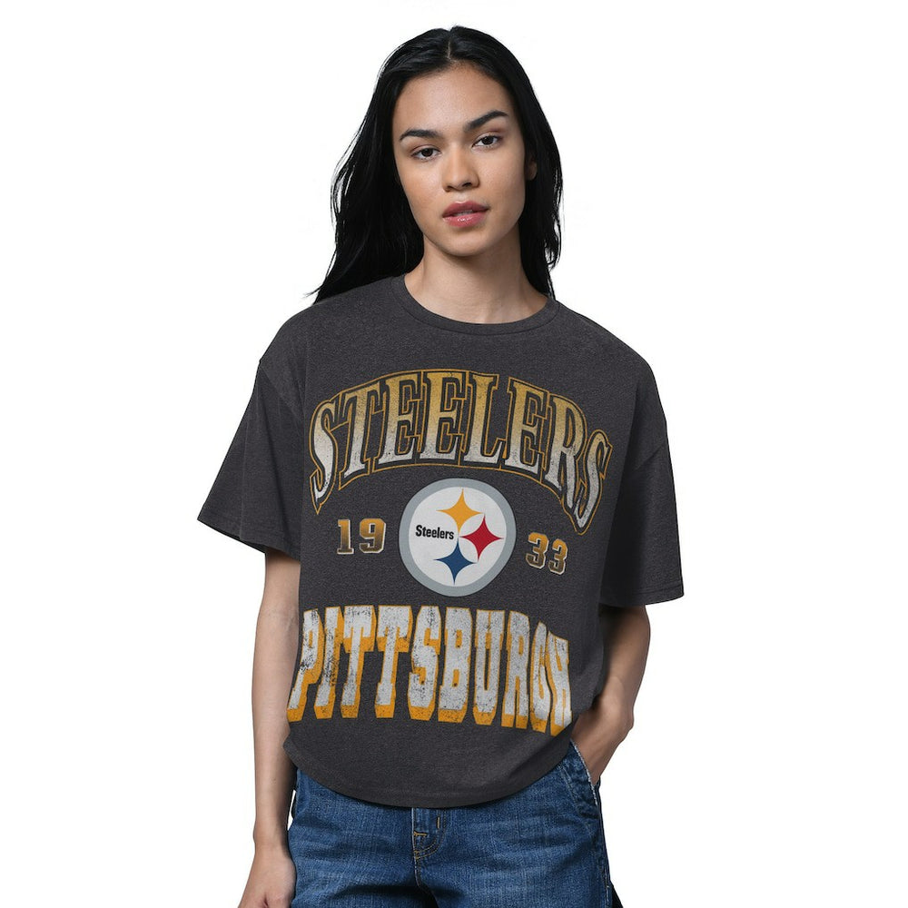 Pittsburgh Steelers Starter Women's Oversized Hall of Fame T-Shirt - Heather Black sale