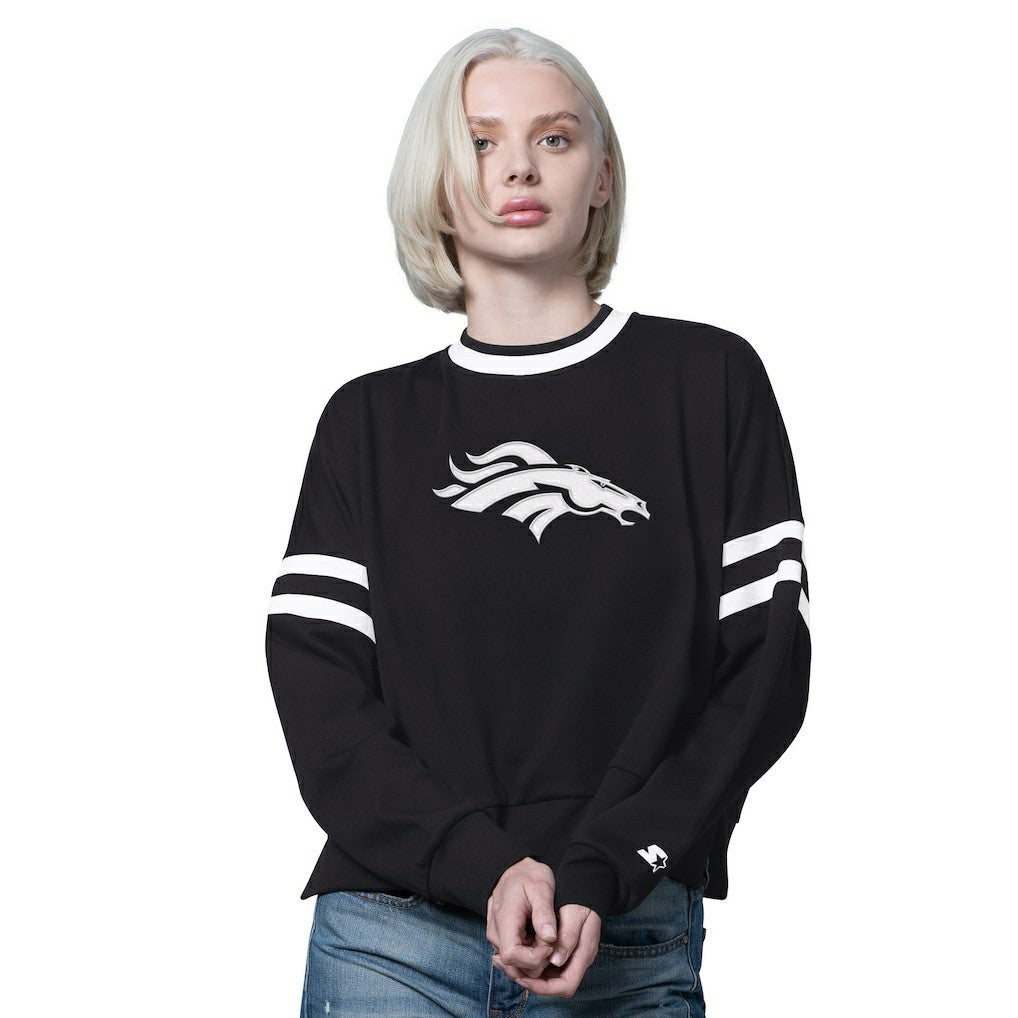 Denver Broncos Starter Women's Rally Drop Shoulder Cropped Sweatshirt - Black discount
