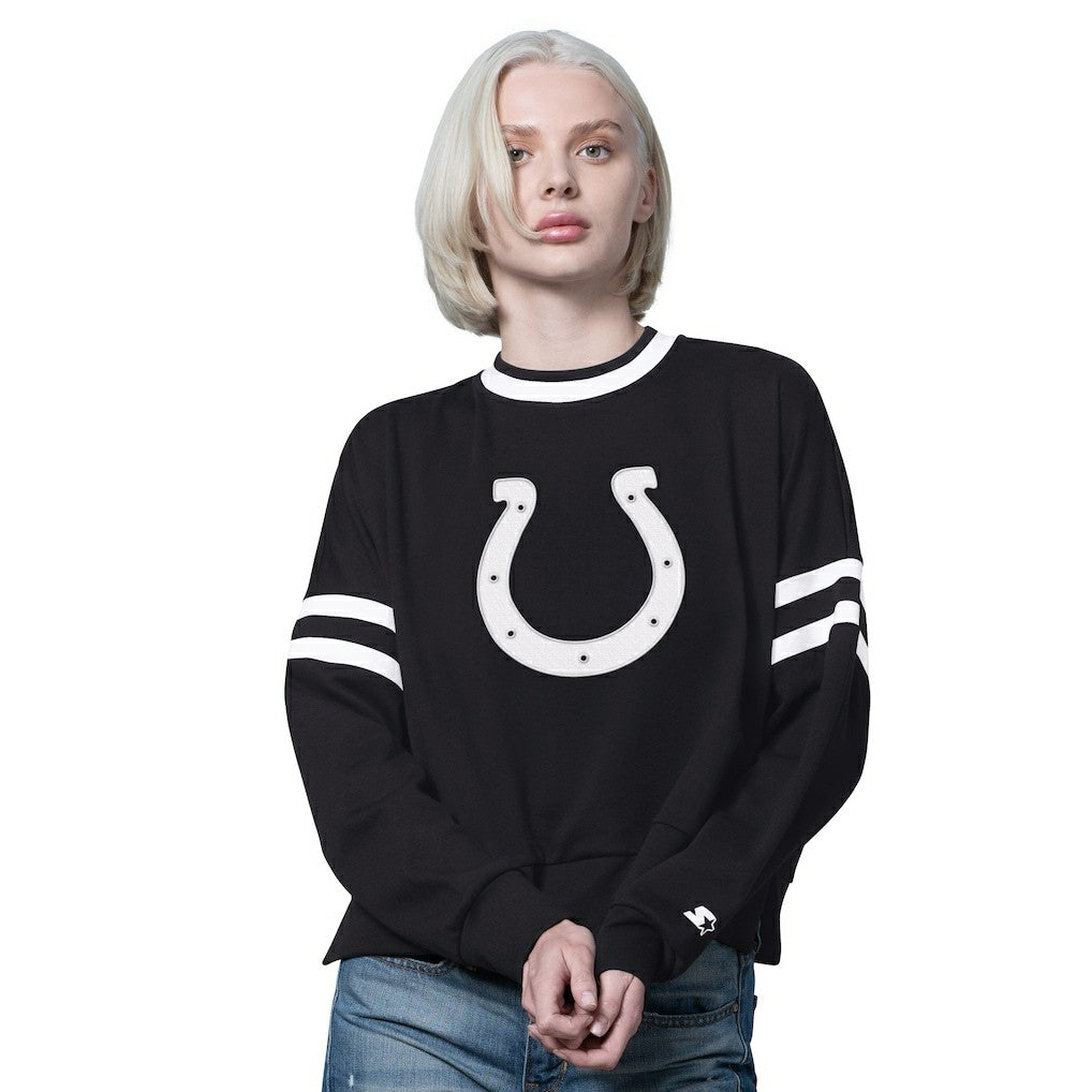 Indianapolis Colts Starter Women's Rally Drop Shoulder Cropped Sweatshirt - Black on sale