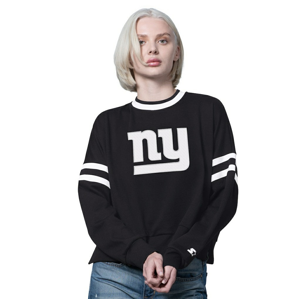 New York Giants Starter Women's Rally Drop Shoulder Cropped Sweatshirt - Black cheap
