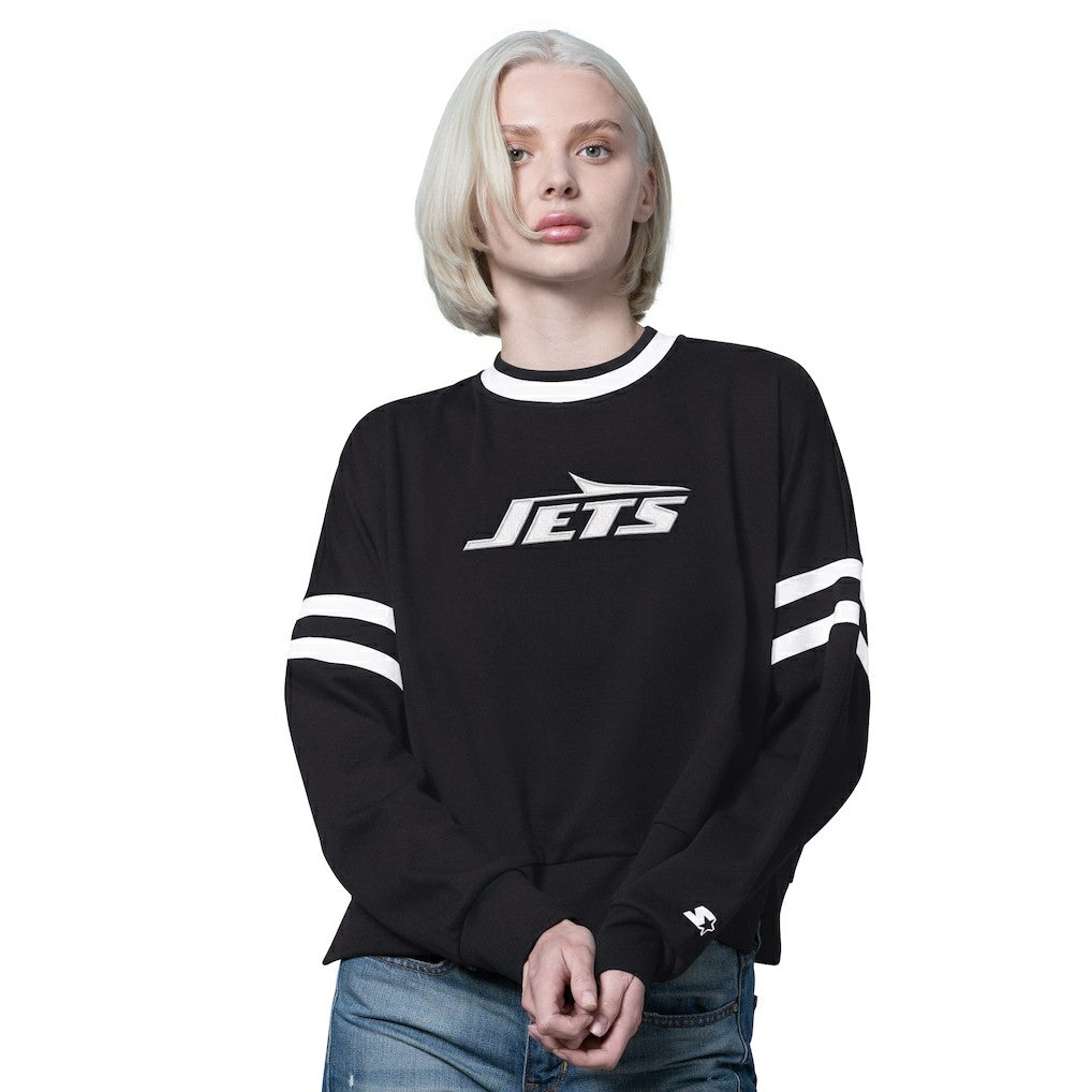New York Jets Starter Women's Rally Drop Shoulder Cropped Sweatshirt - Black outlet