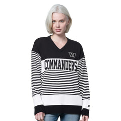 Washington Commanders Starter Women's No Huddle Striped V-Neck Sweater - Black outlet