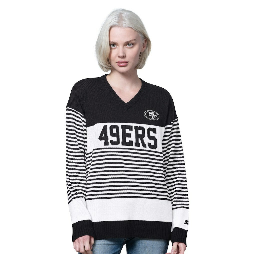 San Francisco 49ers Starter Women's No Huddle Striped V-Neck Sweater - Black online