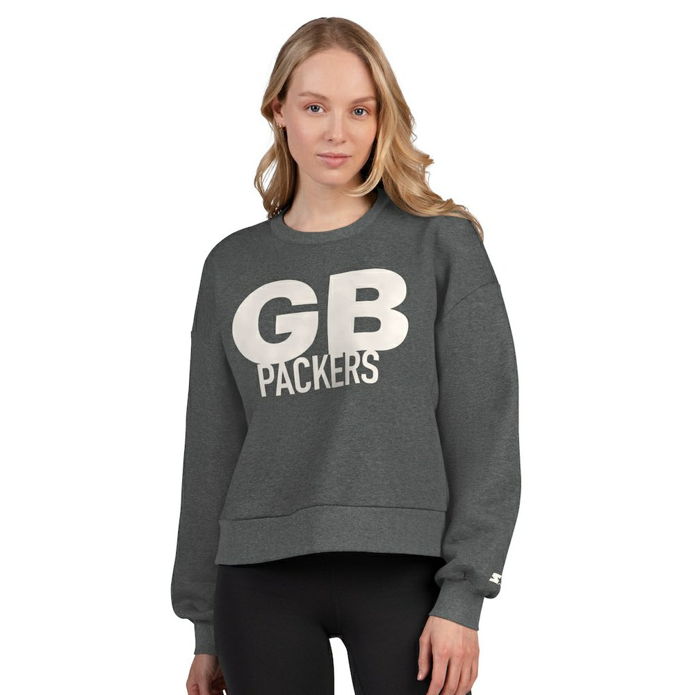 Green Bay Packers Starter Women's Show Up Cropped Fleece Pullover Sweatshirt - Heather Gray outlet