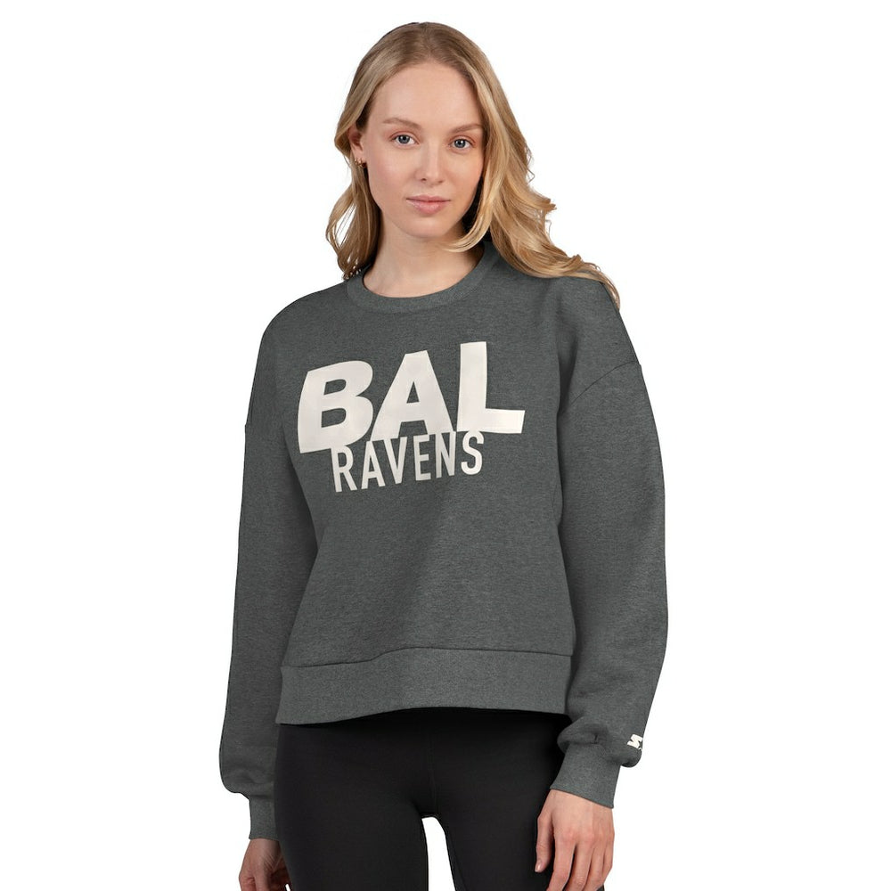 Baltimore Ravens Starter Women's Show Up Cropped Fleece Pullover Sweatshirt - Heather Gray sale