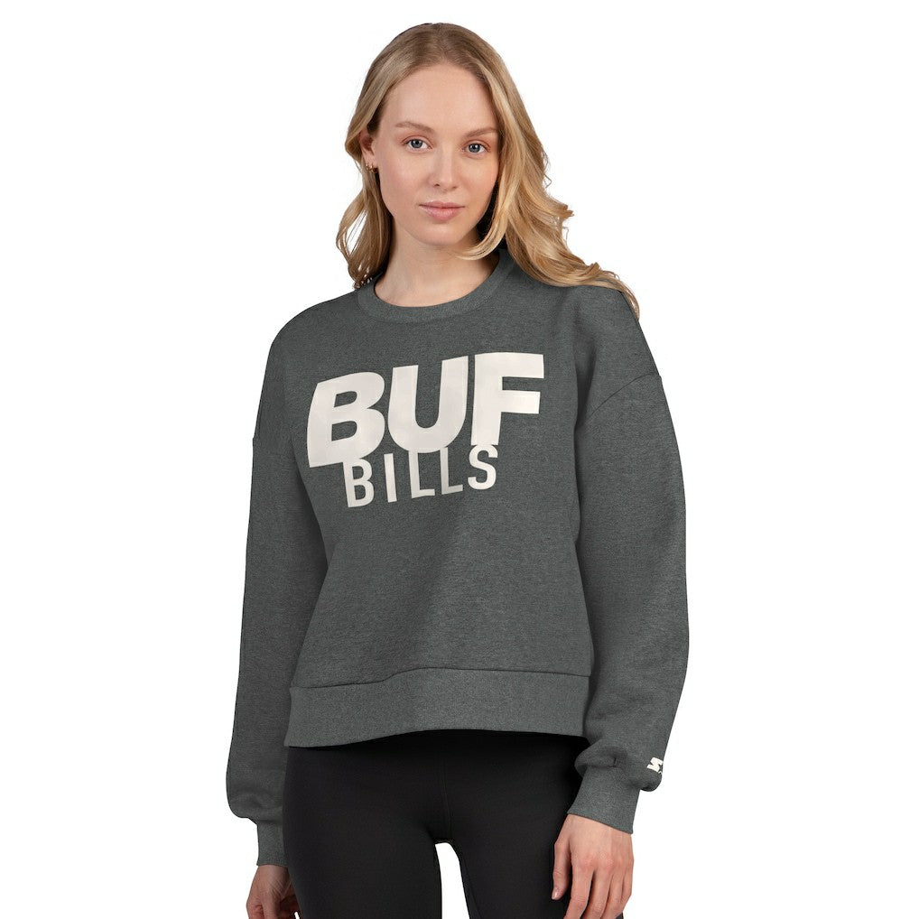 Buffalo Bills Starter Women's Show Up Cropped Fleece Pullover Sweatshirt - Heather Gray online