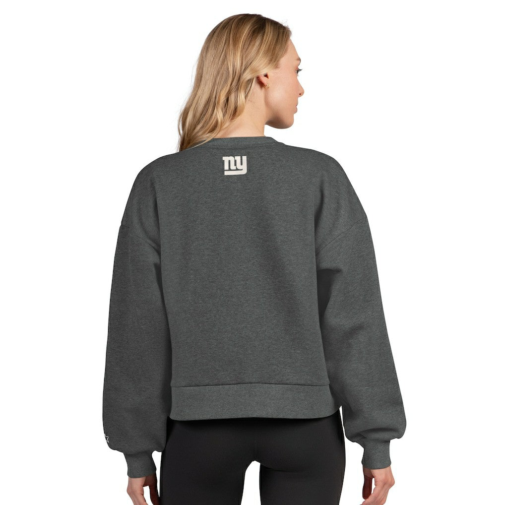 New York Giants Starter Women's Show Up Cropped Fleece Pullover Sweatshirt - Heather Gray on sale