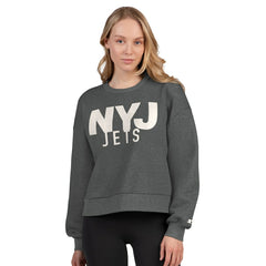 New York Jets Starter Women's Show Up Cropped Fleece Pullover Sweatshirt - Heather Gray outlet