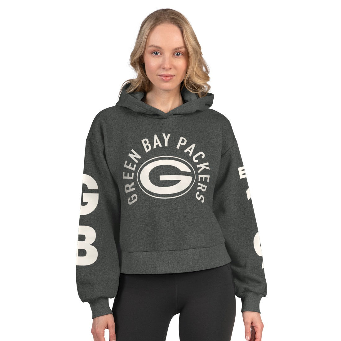 Green Bay Packers Starter Women's Star Player Cropped Fleece Pullover Hoodie - Heather Charcoal sale