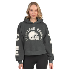 Cleveland Browns Starter Women's Star Player Cropped Fleece Pullover Hoodie - Heather Charcoal discount