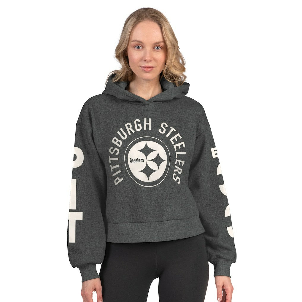 Pittsburgh Steelers Starter Women's Star Player Cropped Fleece Pullover Hoodie - Heather Charcoal online