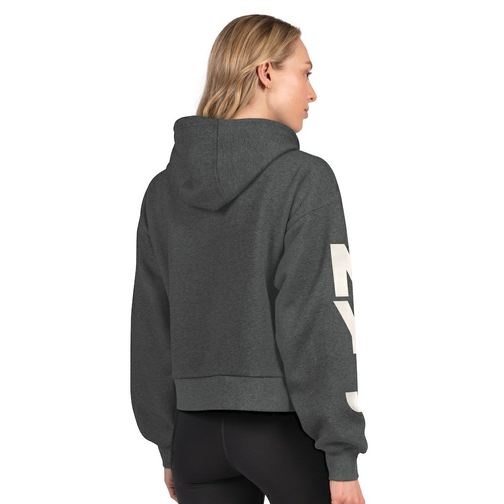 New York Jets Starter Women's Star Player Cropped Fleece Pullover Hoodie - Heather Charcoal discount