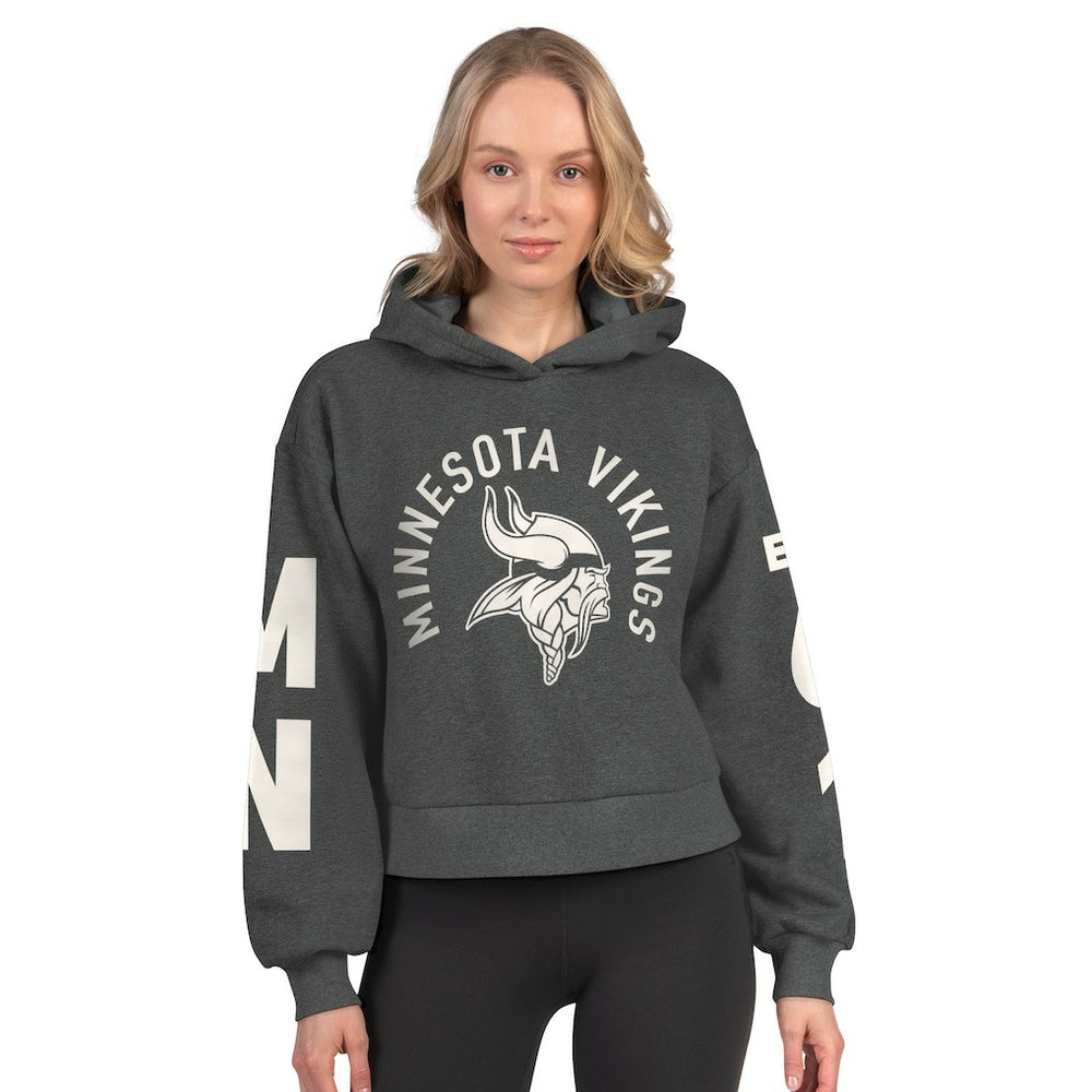 Minnesota Vikings Starter Women's Star Player Cropped Fleece Pullover Hoodie - Heather Charcoal cheap