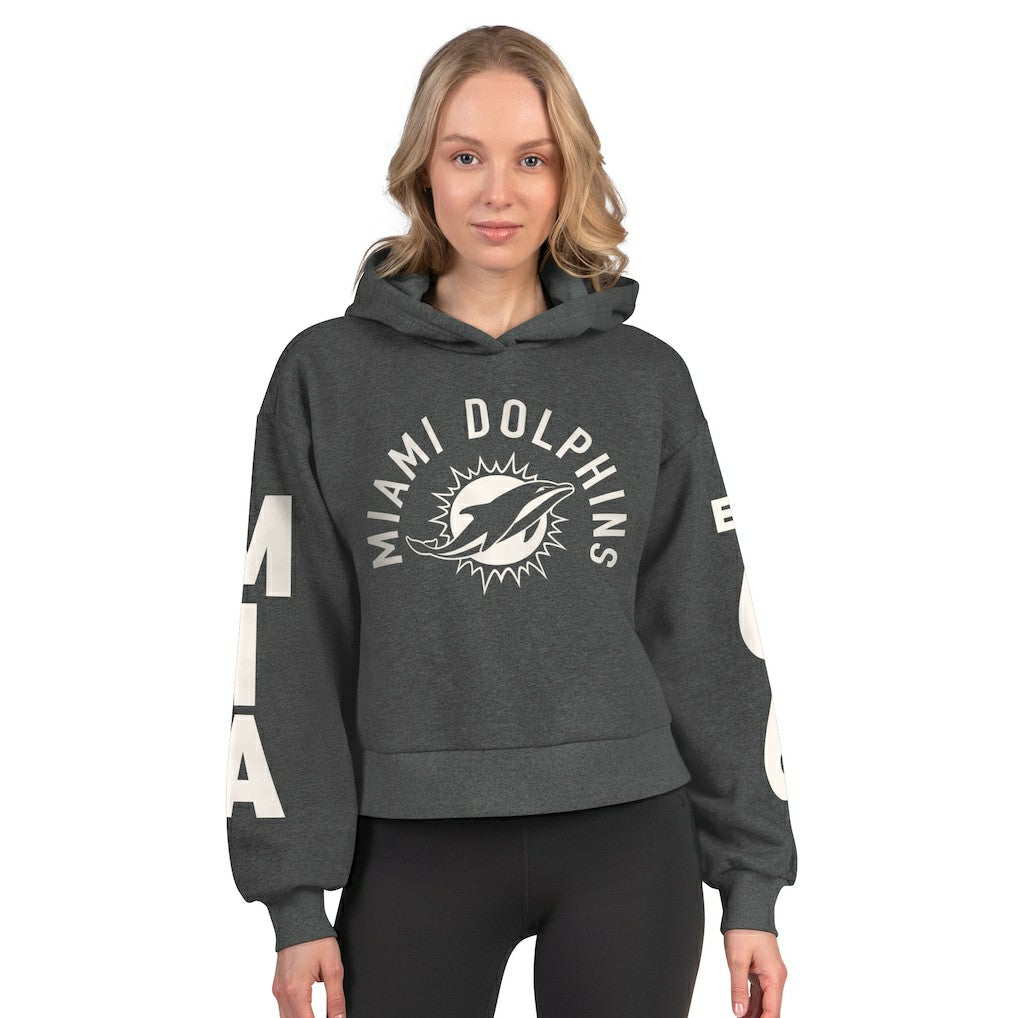 Miami Dolphins Starter Women's Star Player Cropped Fleece Pullover Hoodie - Heather Charcoal online