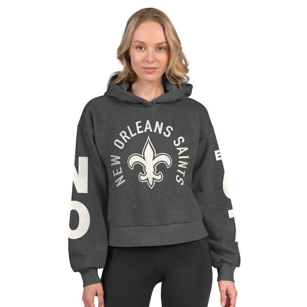 New Orleans Saints Starter Women's Star Player Cropped Fleece Pullover Hoodie - Heather Charcoal on sale
