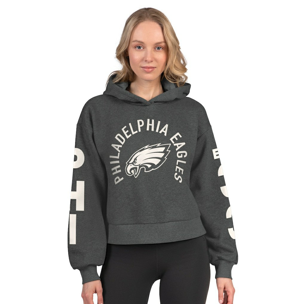 Philadelphia Eagles Starter Women's Star Player Cropped Fleece Pullover Hoodie - Heather Charcoal sale