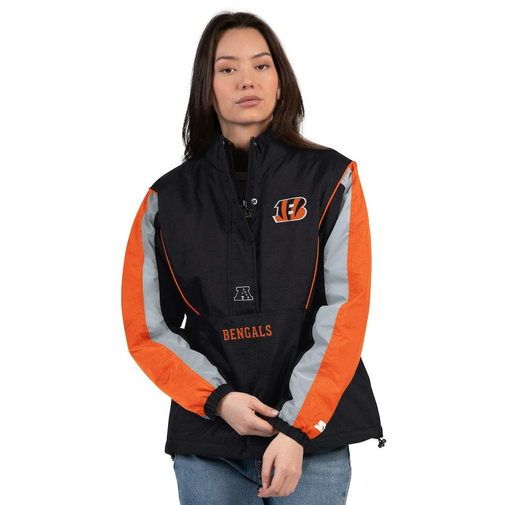 Cincinnati Bengals Starter Women's Thursday Night Gridiron Half-Zip Jacket - Black/Orange sale