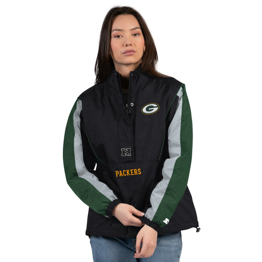 Green Bay Packers Starter Women's Thursday Night Gridiron Half-Zip Jacket - Black/Green sale