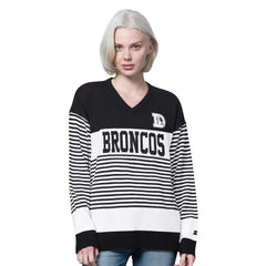 Denver Broncos Starter Women's No Huddle Striped V-Neck Sweater - Black discount