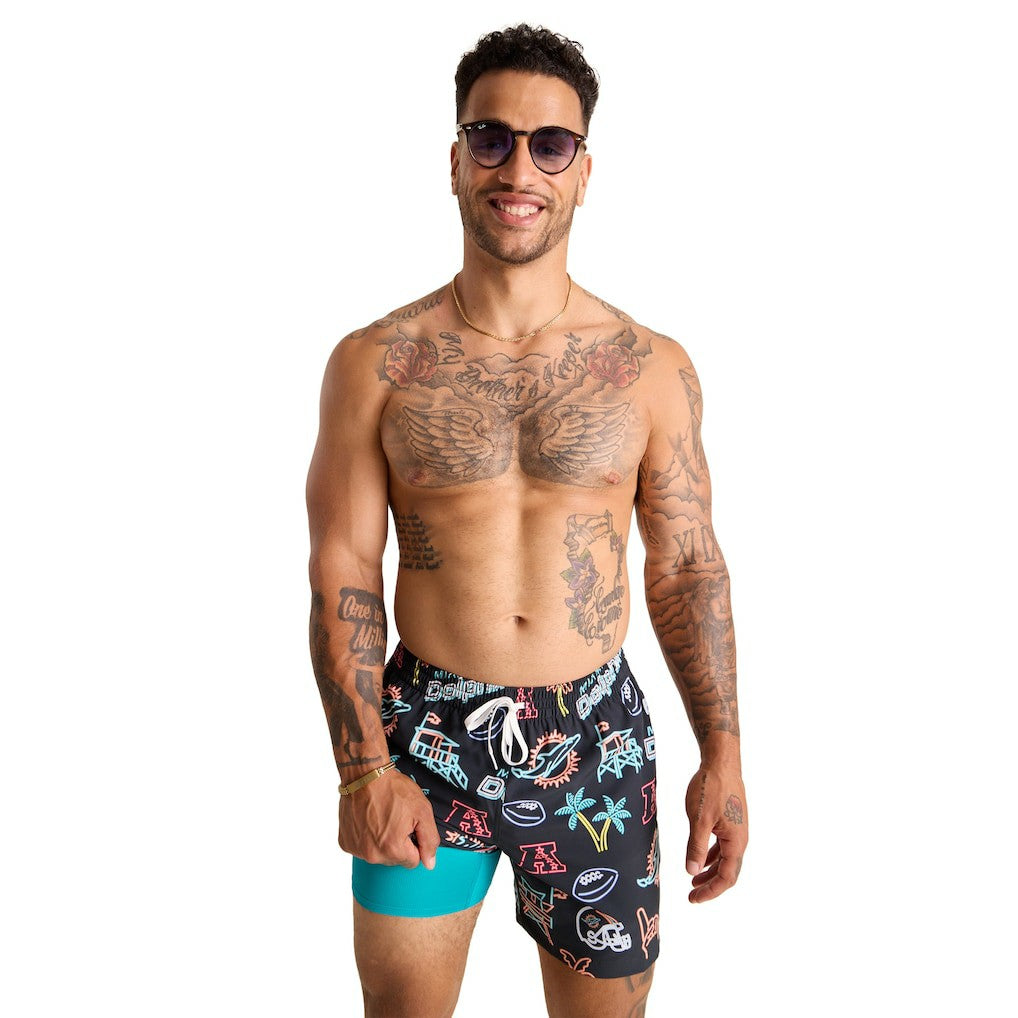 Miami Dolphins Chubbies The Neon 5.5" Classic Lined Swim Trunks - Black on sale