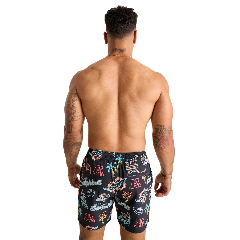 Miami Dolphins Chubbies The Neon 5.5" Classic Lined Swim Trunks - Black on sale