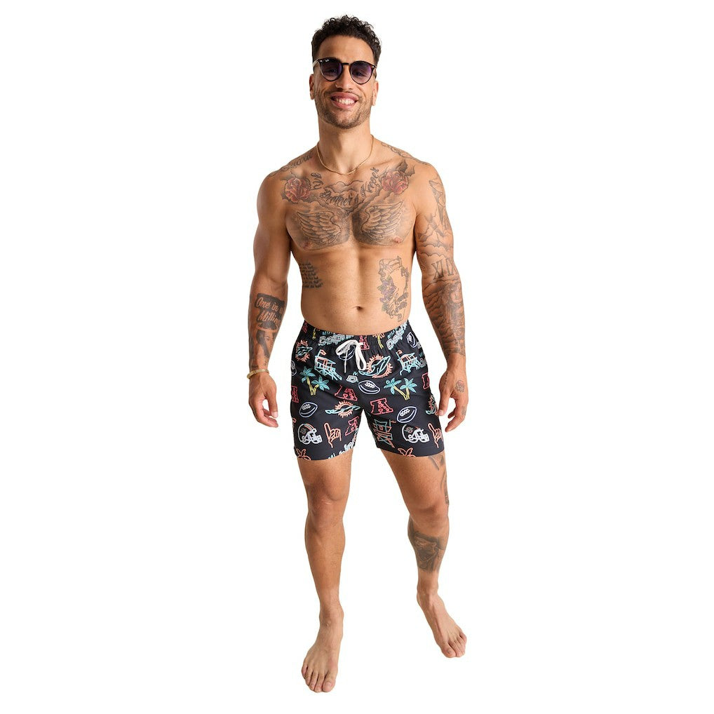 Miami Dolphins Chubbies The Neon 5.5" Classic Lined Swim Trunks - Black on sale