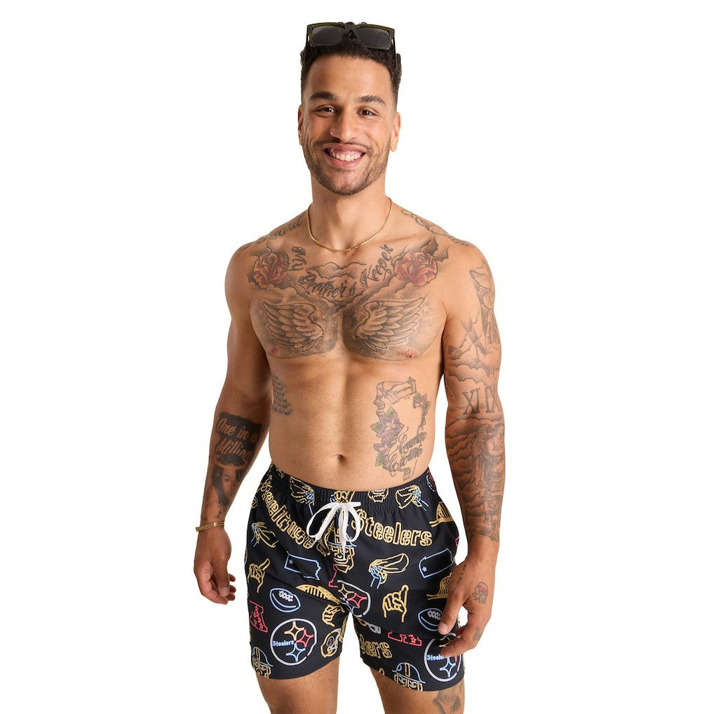 Pittsburgh Steelers Chubbies The Neon 5.5" Classic Lined Swim Trunks - Black on sale