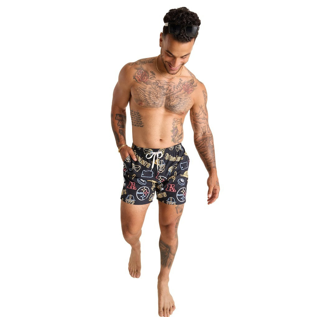 Pittsburgh Steelers Chubbies The Neon 5.5" Classic Lined Swim Trunks - Black on sale