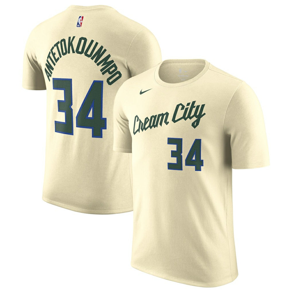 Giannis Antetokounmpo Milwaukee Bucks Unisex 2025/26 City Edition Name & Number T-Shirt - Cream | Nike for sale