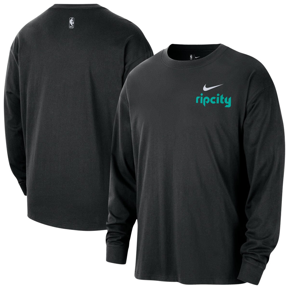 Portland Trail Blazers 2025/26 City Edition Remix Essential Logo Long Sleeve T-Shirt - Black | Nike outlet