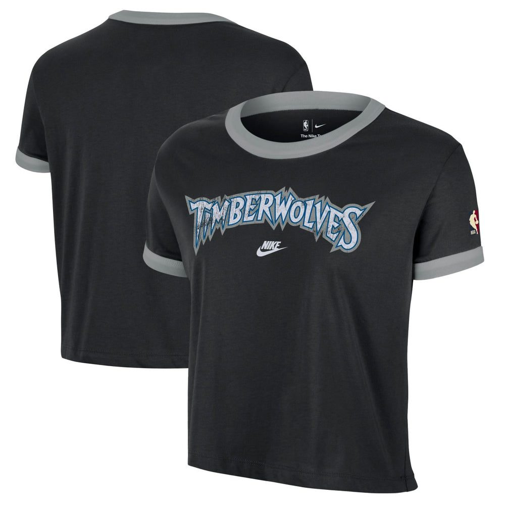 Minnesota Timberwolves Women's Classic Edition Hardwood Classics Essential Vintage Ringer T-Shirt - Black | Nike for sale