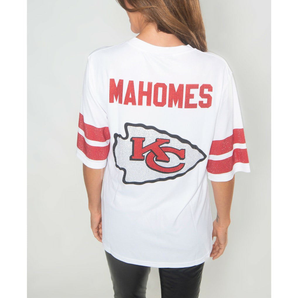 Kansas City Chiefs Cuce Women's Crystal V-Neck Tunic - White for sale