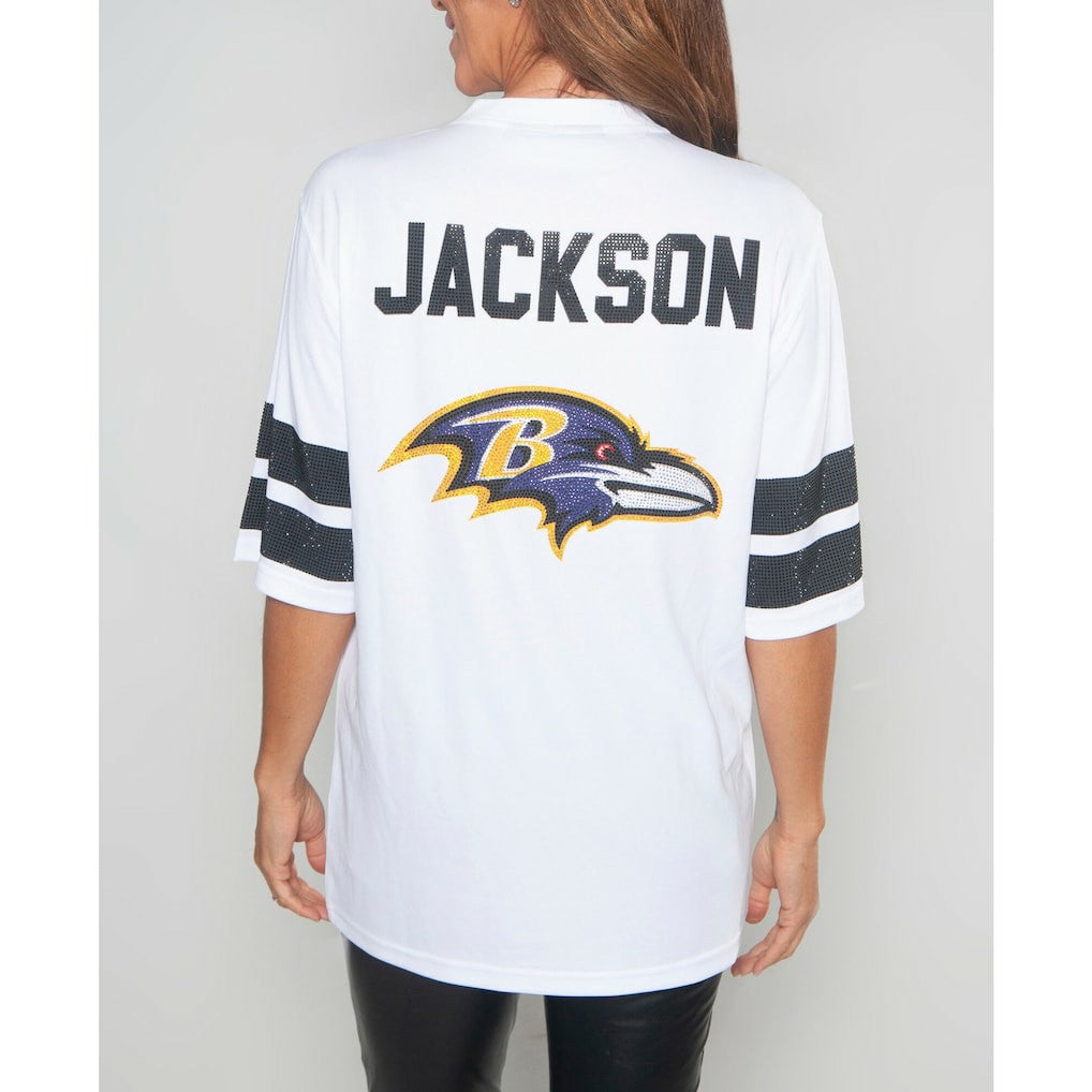 Lamar Jackson Baltimore Ravens Cuce Women's Crystal V-Neck Tunic - White on sale
