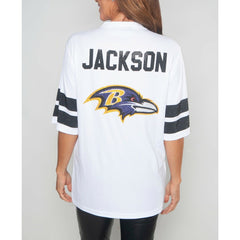 Lamar Jackson Baltimore Ravens Cuce Women's Crystal V-Neck Tunic - White on sale