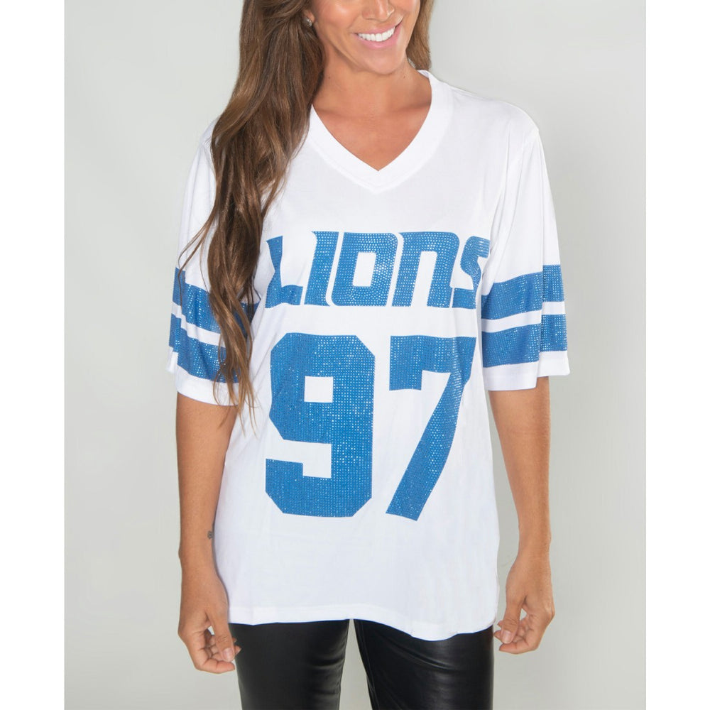 Aidan Hutchinson Detroit Lions Cuce Women's Crystal V-Neck Tunic - White sale