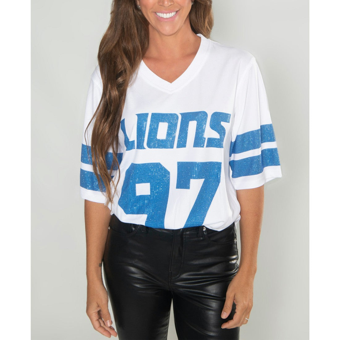 Aidan Hutchinson Detroit Lions Cuce Women's Crystal V-Neck Tunic - White sale
