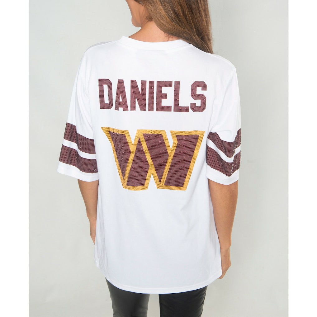 Jayden Daniels Washington Commanders Cuce Women's Crystal V-Neck Tunic - White outlet