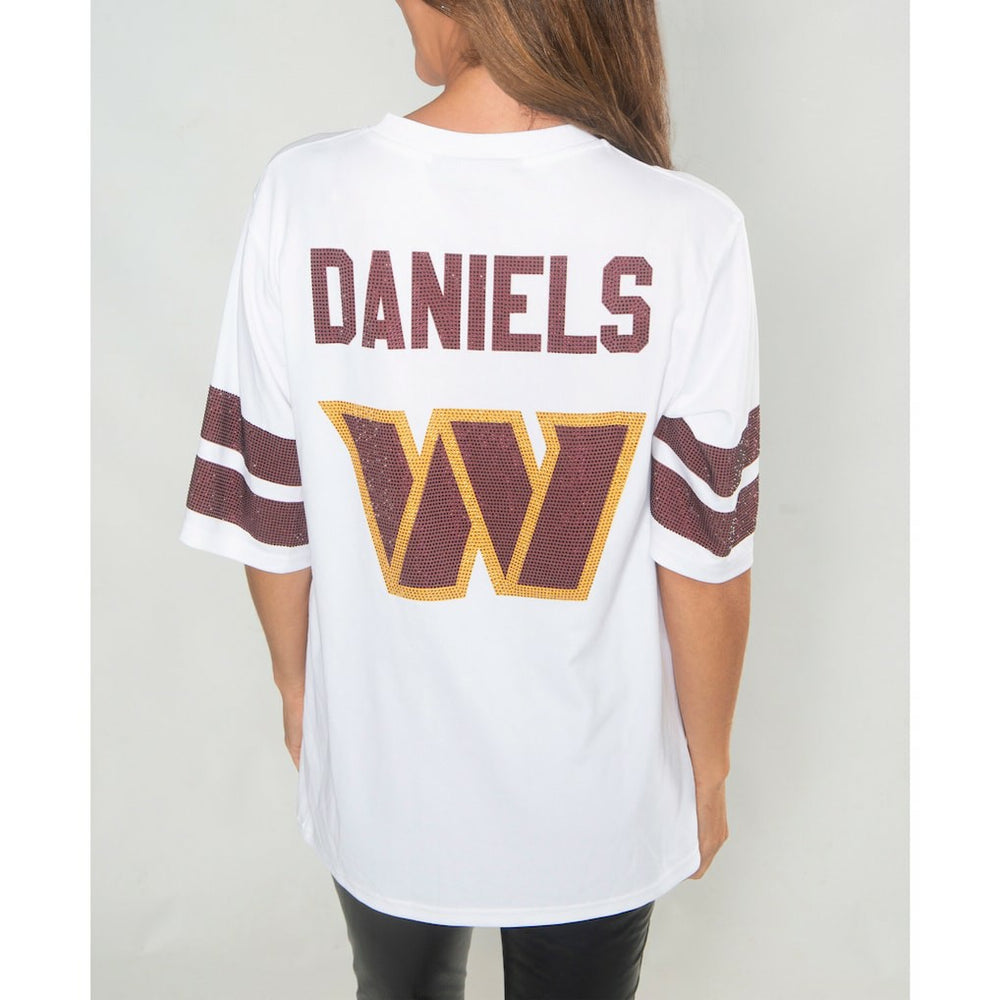 Jayden Daniels Washington Commanders Cuce Women's Crystal V-Neck Tunic - White outlet