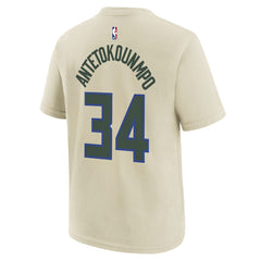 Giannis Antetokounmpo Milwaukee Bucks Youth 2025/26 City Edition Name & Number T-Shirt - Cream | Nike outlet