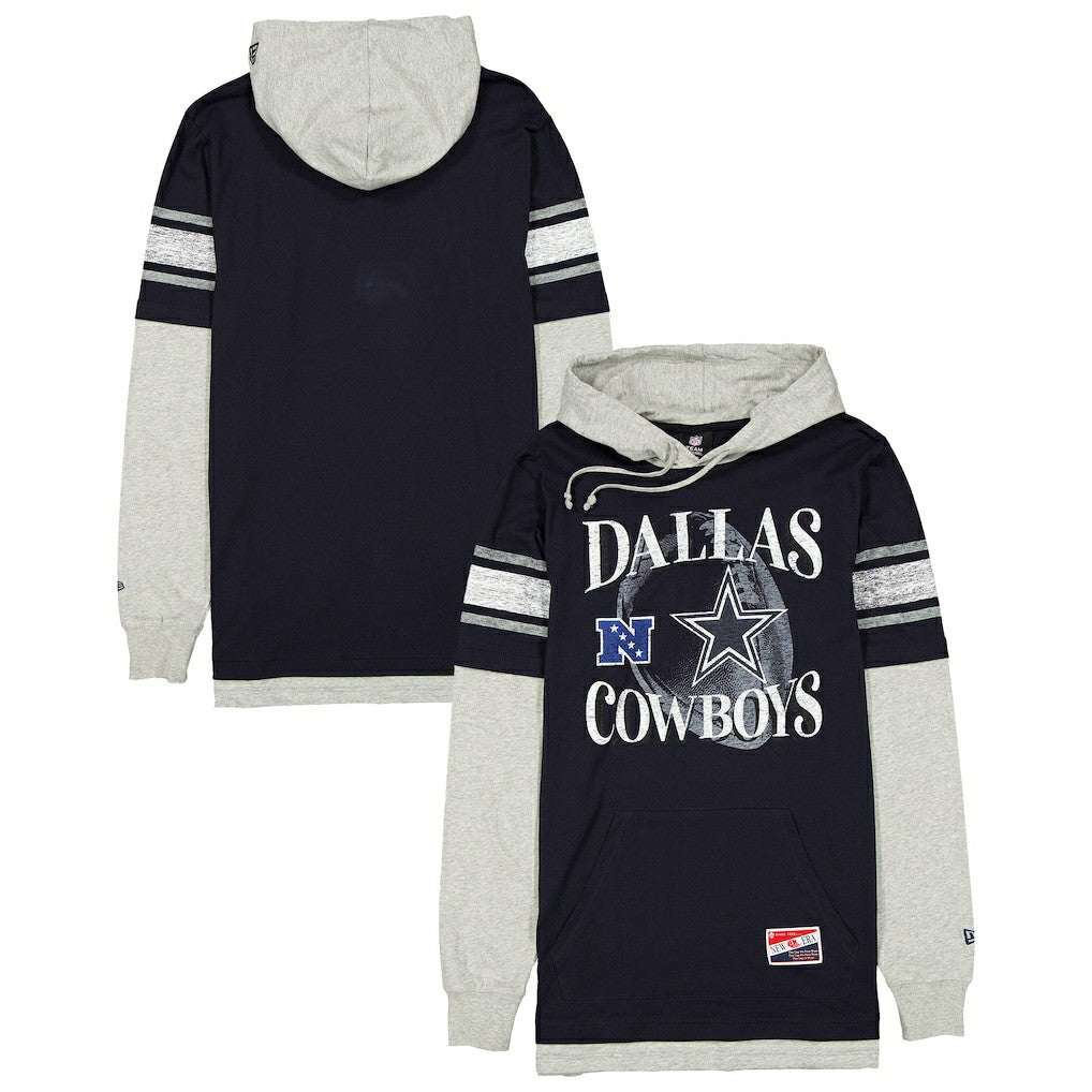 Dallas Cowboys New Era Twofer Layered Long Sleeve Hoodie T-Shirt - Navy for sale