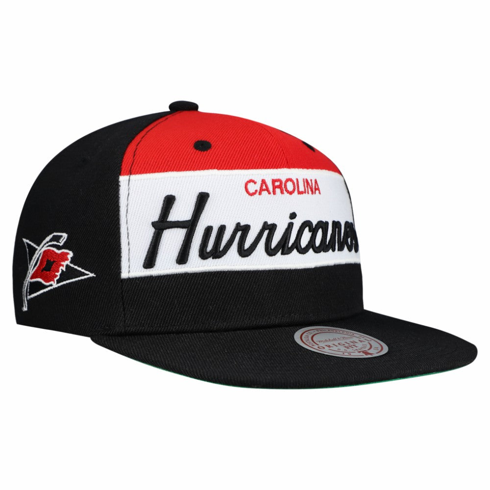 Carolina Hurricanes Mitchell & Ness Retro Script Colorblock Snapback Hat Black