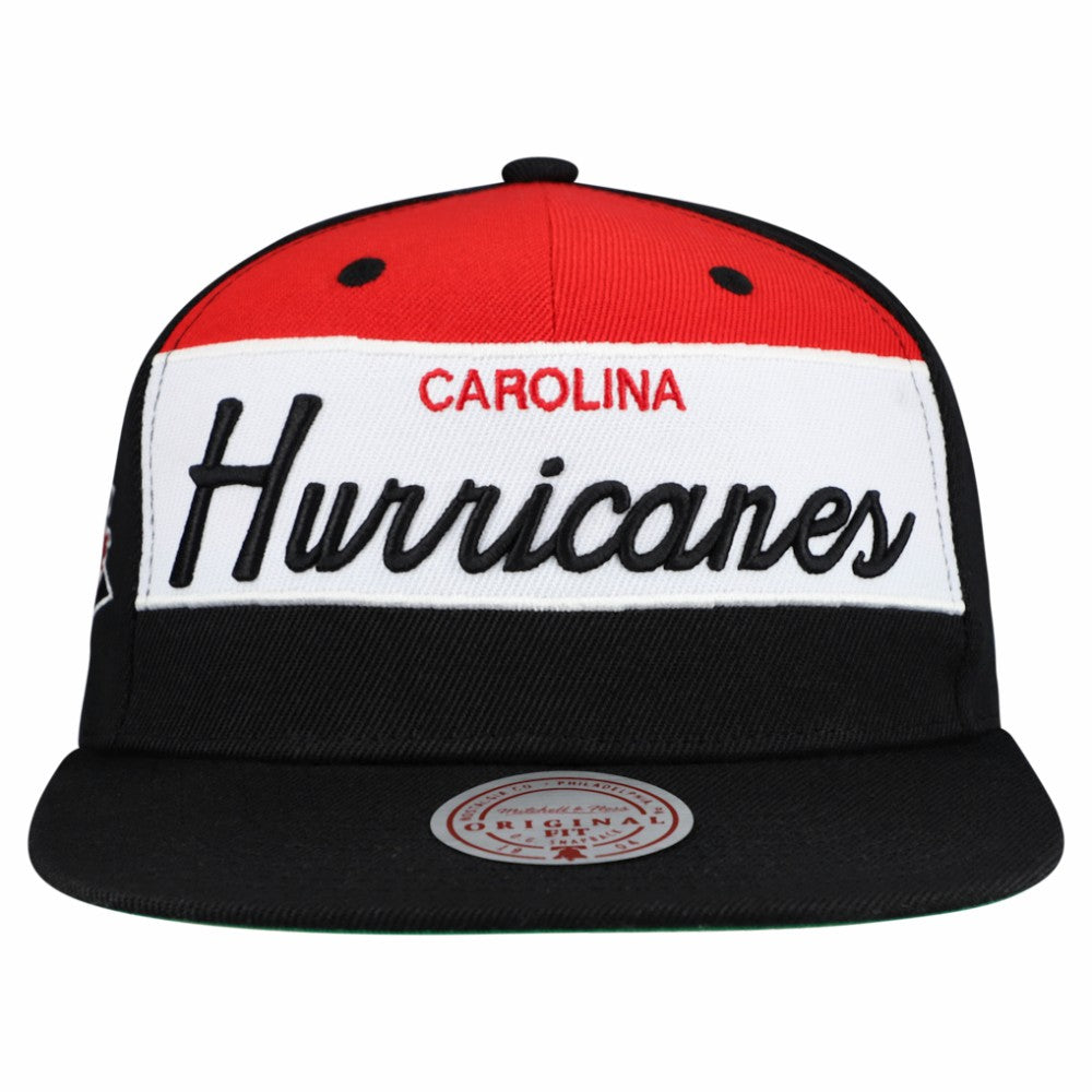 Carolina Hurricanes Mitchell & Ness Retro Script Colorblock Snapback Hat Black