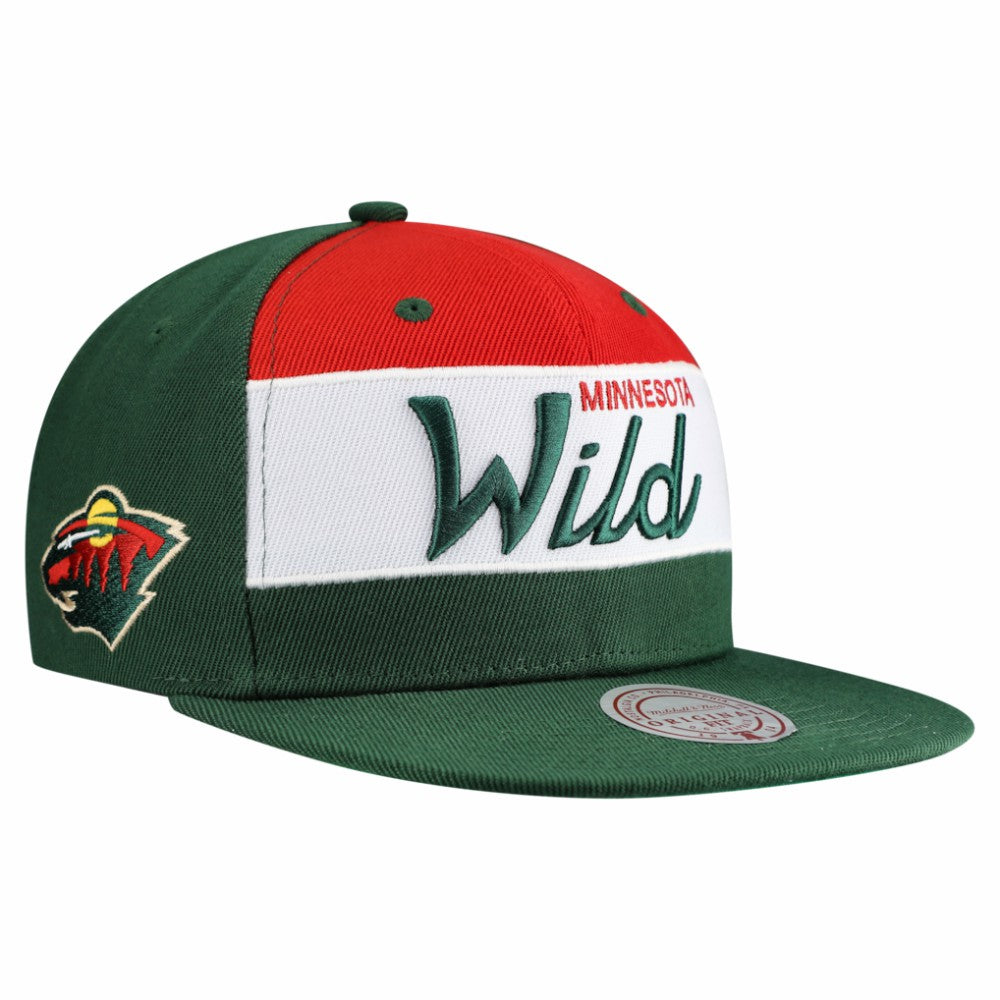 Minnesota Wild Mitchell & Ness Retro Script Colorblock Snapback Hat Green